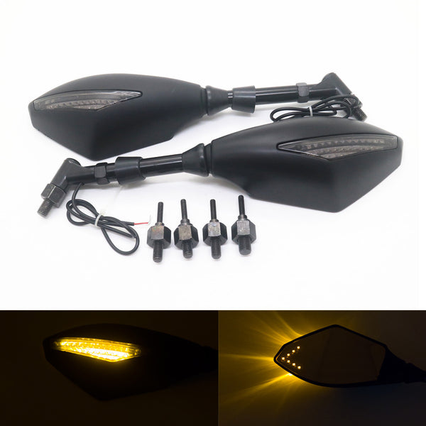 Matte Black LED Turn Signal Rearview Side Mirrors For Honda Suzuki Cruiser