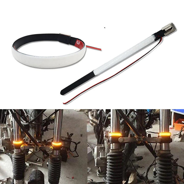 New Motorcycle Fork Turn Signal Light Amber LED Strips For Harley Honda Custom