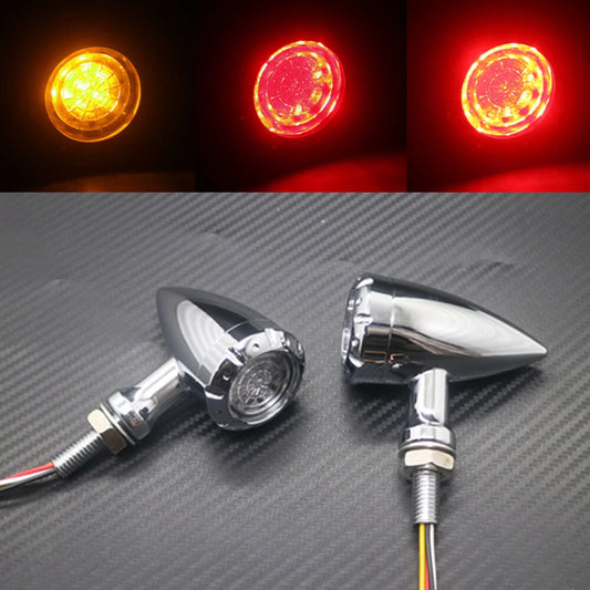 Metal Chrome Bullet LED Brake Blinker Light Turn Signal Light For Harley Honda