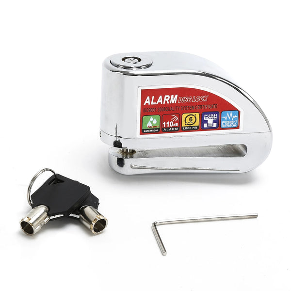 Security Scooter Motorcycle Bike Brake Disc Safety Lock Alarm Anti-theft Silver