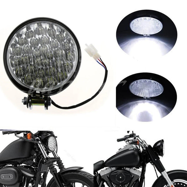 Black High Low Beam 5" 30 LED Headlight For Harley Cafe Racer Bobber Motorcycle