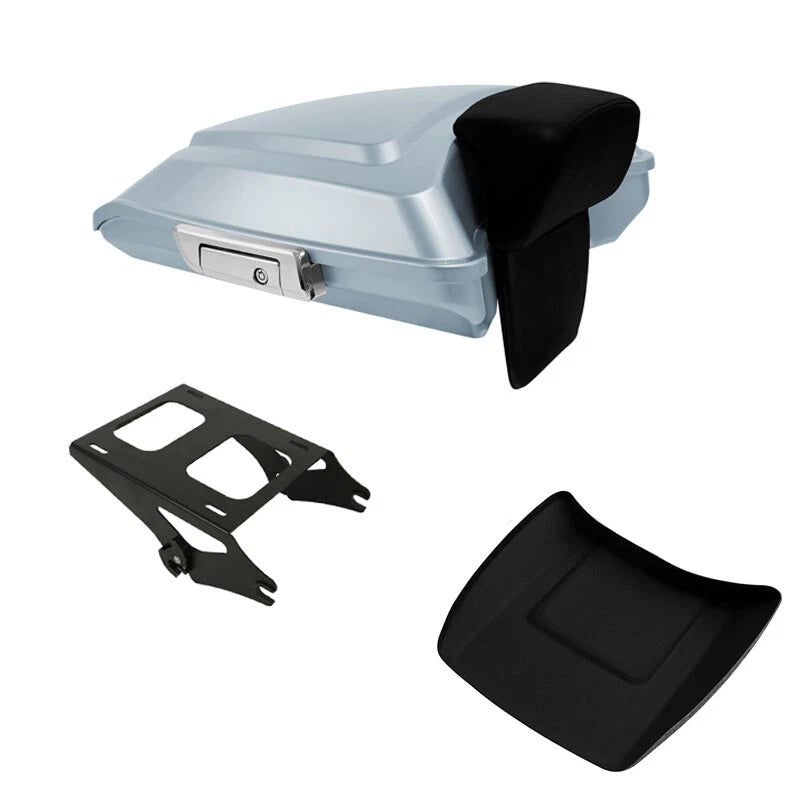 Silver Razor Trunk Backrest Pad Mount Fit For Harley Touring Street Glide 14-26