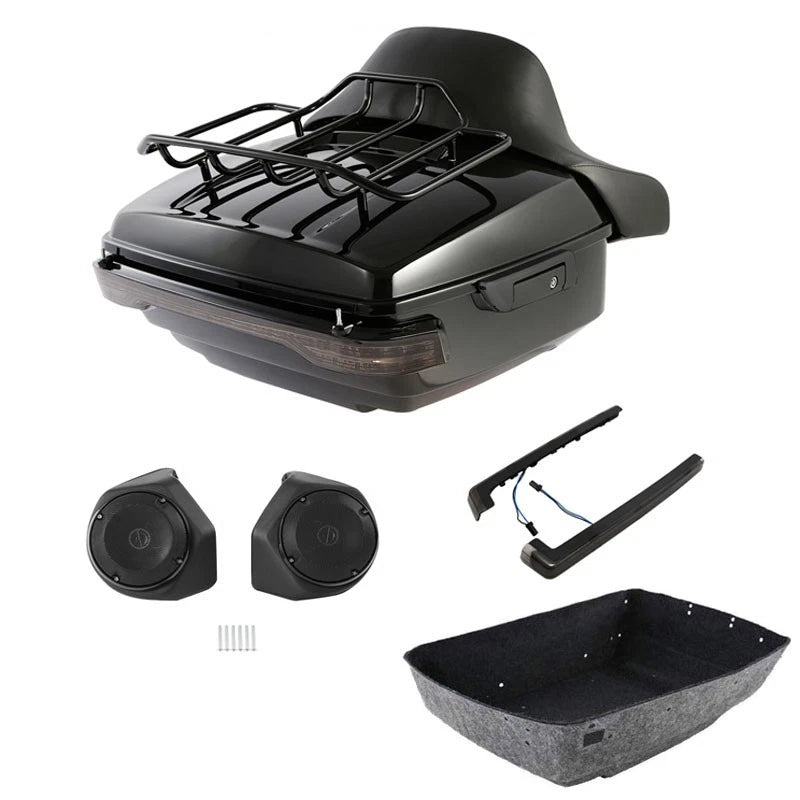 King Trunk Pad Rack LED Light Speakers Fit For Harley Street Road Glide 14-2026
