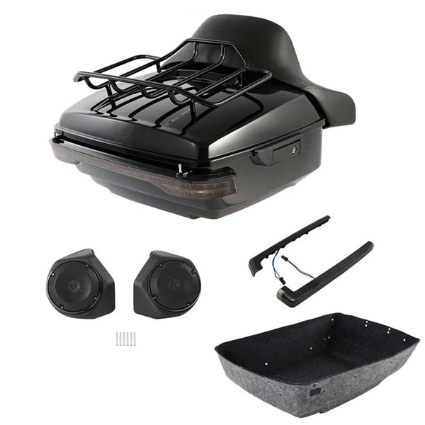 King Trunk Pad Rack LED Light Speakers Fit For Harley Street Road Glide 14-2026