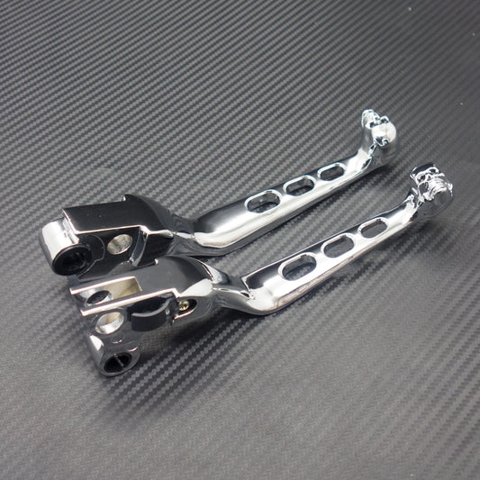 Pair Chrome Skull Brake Clutch Lever For Harley Softail Night Train Dyna
