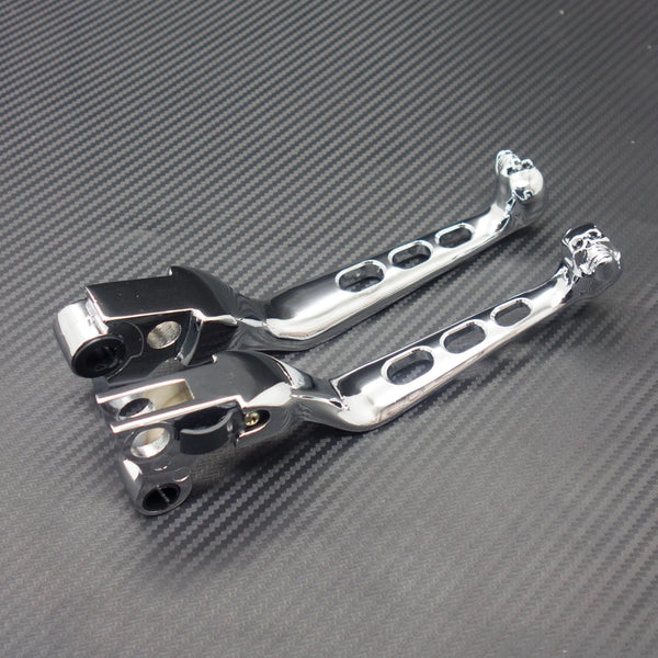 Pair Chrome Skull Brake Clutch Lever For Harley Softail Night Train Dyna