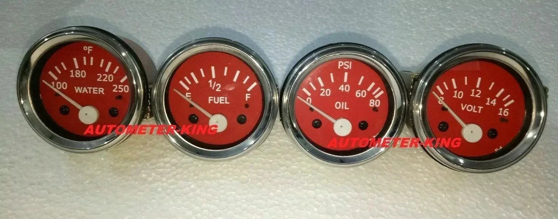 2" / 52mm Electrical Oil Pressure Temperature Volt Fuel Gauge - Red Face
