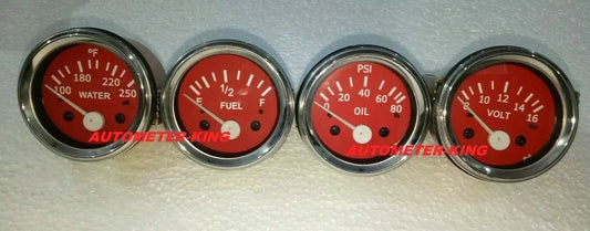 2" / 52mm Electrical Oil Pressure Temperature Volt Fuel Gauge - Red Face @VD