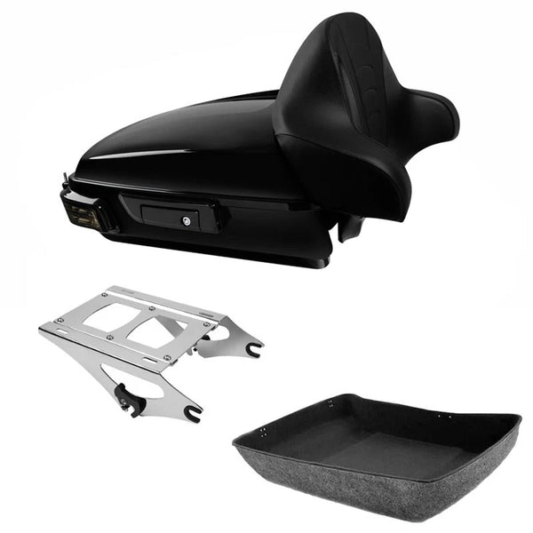 Chopped Trunk Backrest LED Tail Light Mount Rack Fit For Harley Road Glide 14-26