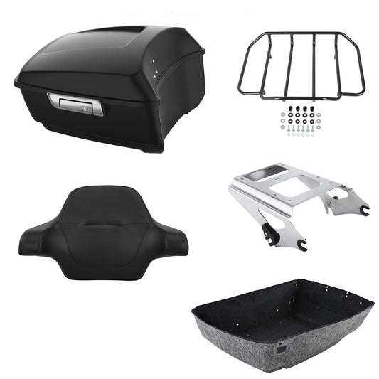 Matte Black King Trunk Backrest Pad Rack Mount Fit For Harley Road Glide '09-13