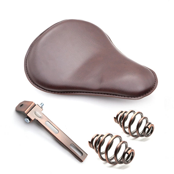 Retro Brown PU Leather Solo Driver Seat Spring Bracket For Harley Chopper 650 CB