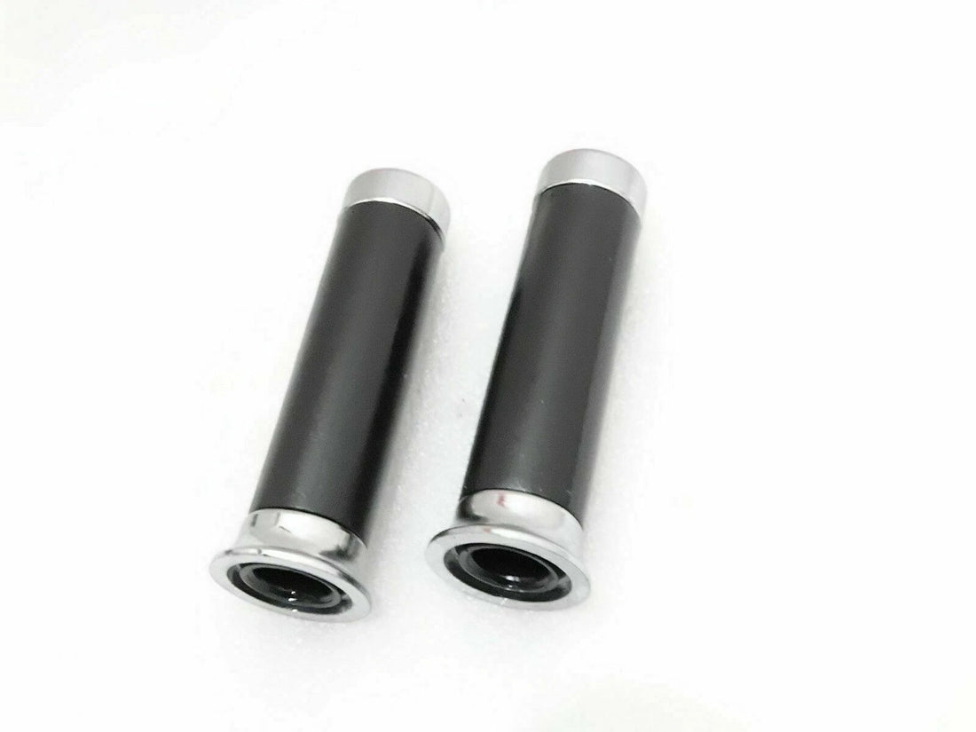 Fit For Vespa PX LML Black Handle Bar Grips With Chrome Caps