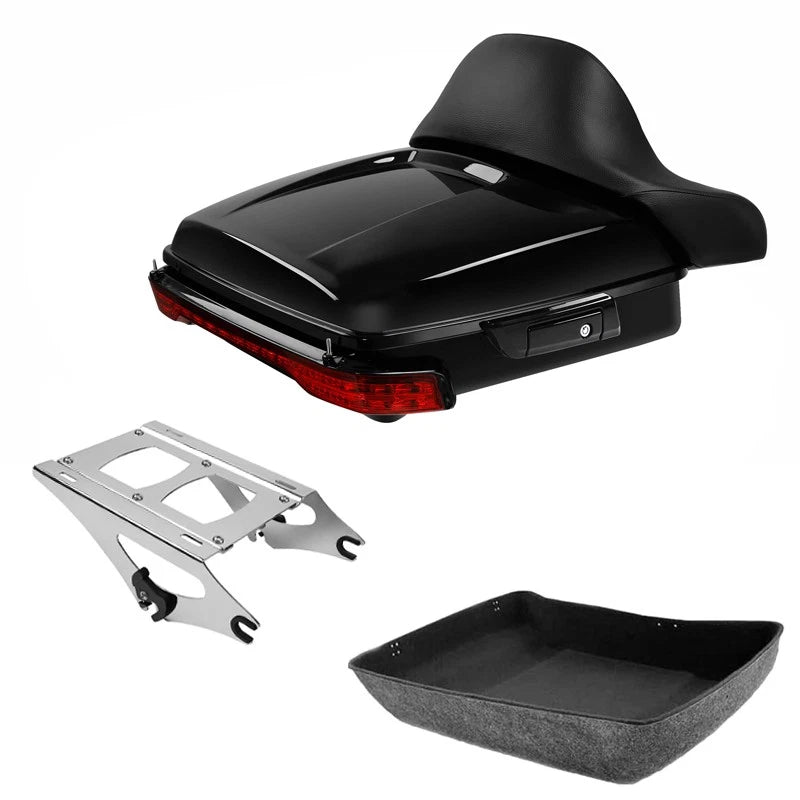 Chopped Trunk Backrest LED Light Mount Rack Fit For Harley Street Glide 2014-26