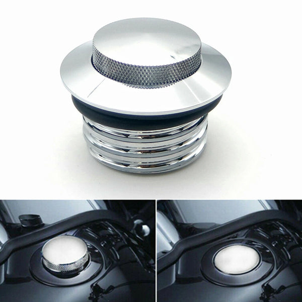 Chrome Flush Pop Up Reservoir Vented Fuel Tank Gas Cap For Harley Dyna Softail