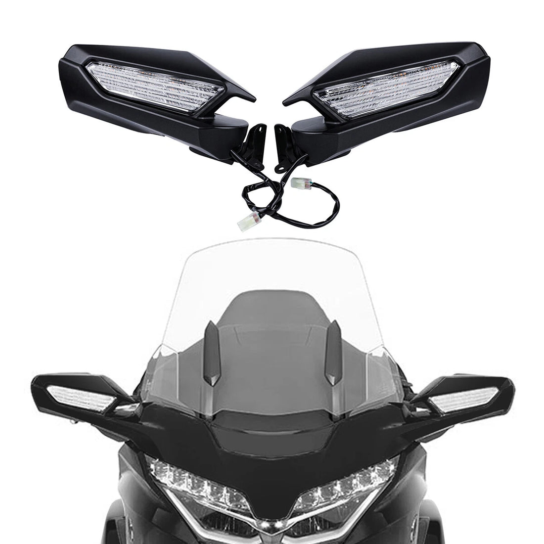 Matte Black Rearview Mirrors LED Turn Signal Fit For Honda Goldwing GL1800 18-25