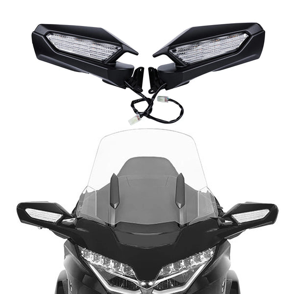 Matte Black Rearview Mirrors LED Turn Signal Fit For Honda Goldwing GL1800 18-25