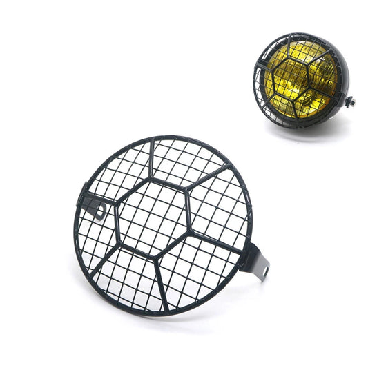 Motorcycle 6.3" Retro Metal Grill Side Mount Headlight Football Net Mask Cover