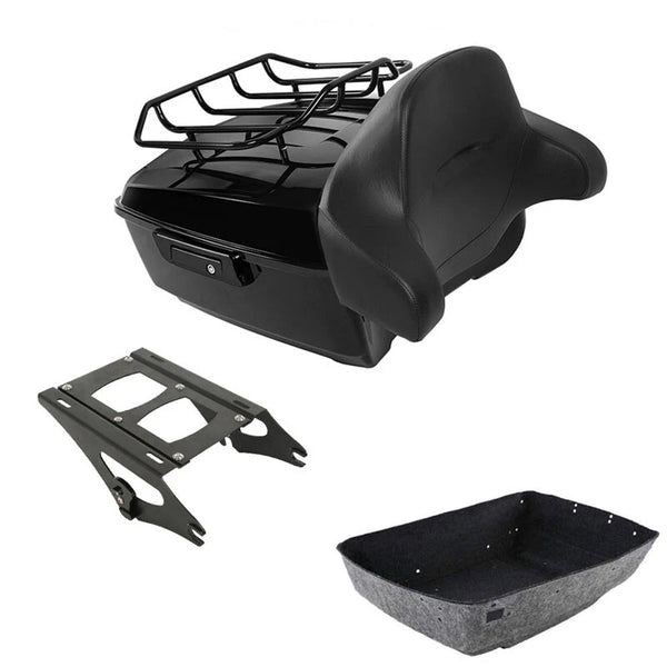 Black King Tour Trunk Backrest Mount Rack Fit For Harley Road Street Glide 14-26