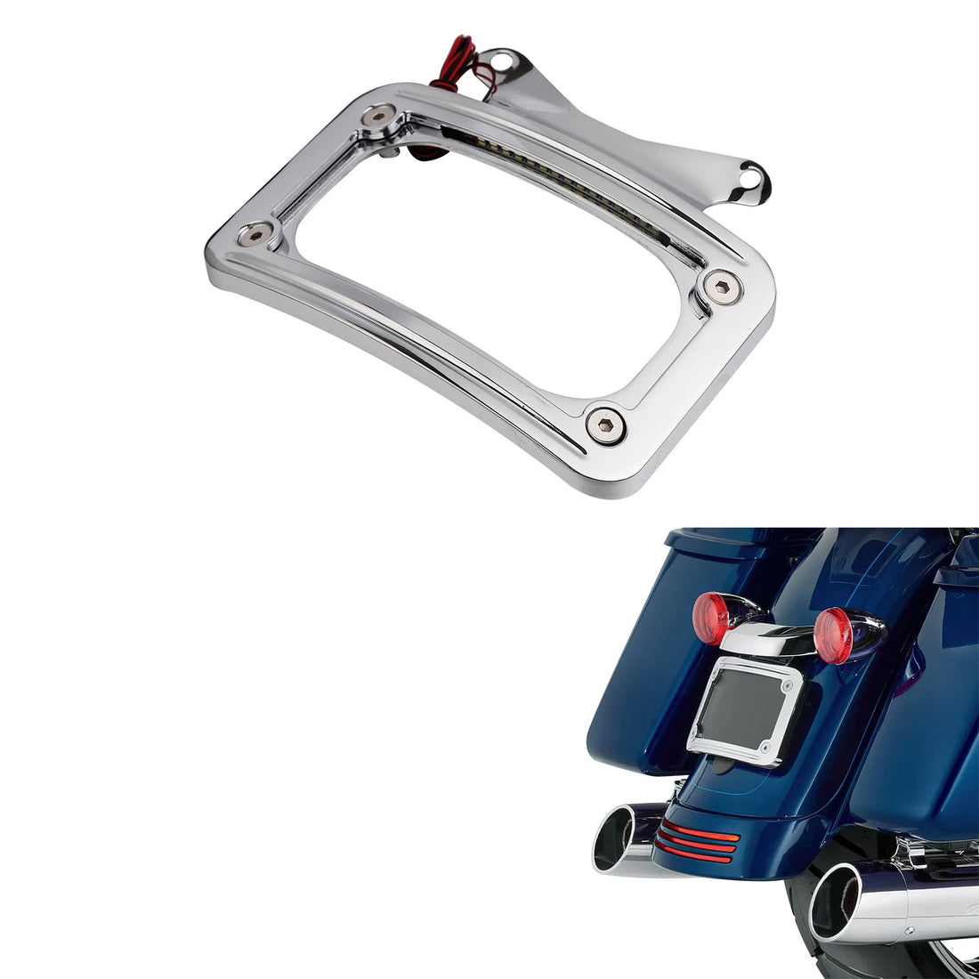 Curved Laydown License Plate Mount Frame Light Fit For Harley Street Glide 10-23
