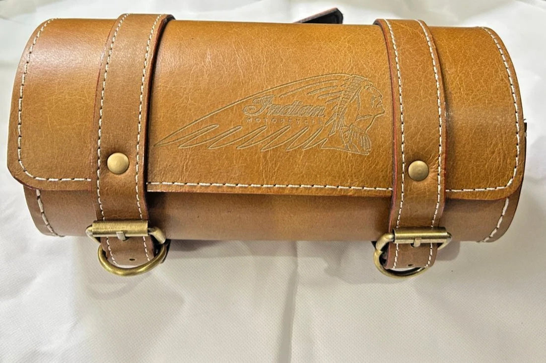 Pure Leather Tool Roll Bag Fit For Indian Chief Motorcycle IN Tan Color