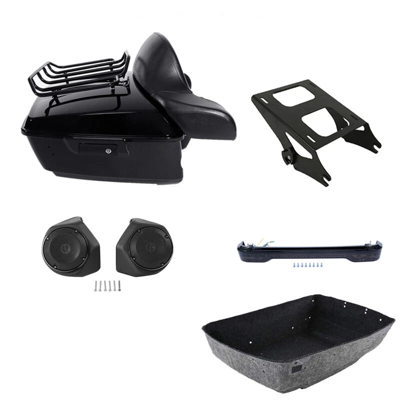King Trunk Mount Rack LED Light Speaker Fit For Harley Road Street Glide 2014-26