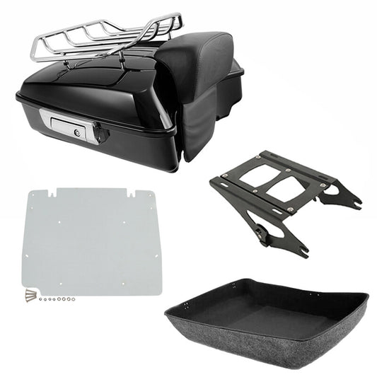 Black Chopped Trunk Backrest Mount Plate Fit For Harley Touring Road King 14-26