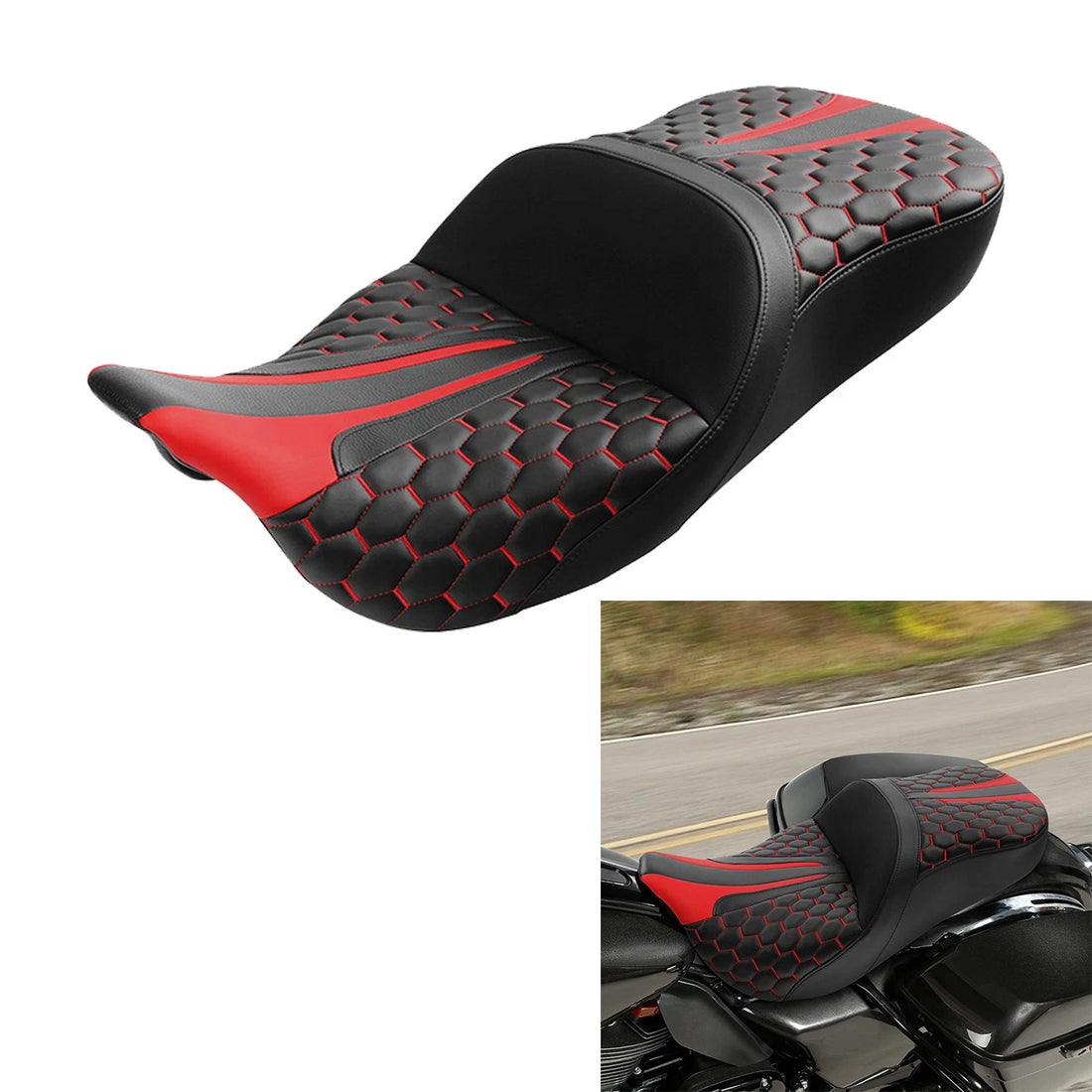 Black+Red Driver Rider Passenger Seat Fit For Harley Touring Road Glide 09-23