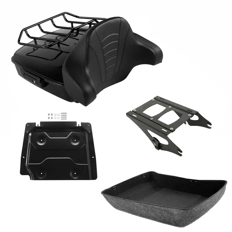 Chopped Trunk Backrest Pad Mount Rack Fit For Harley Cvo Road Street Glide 14-26