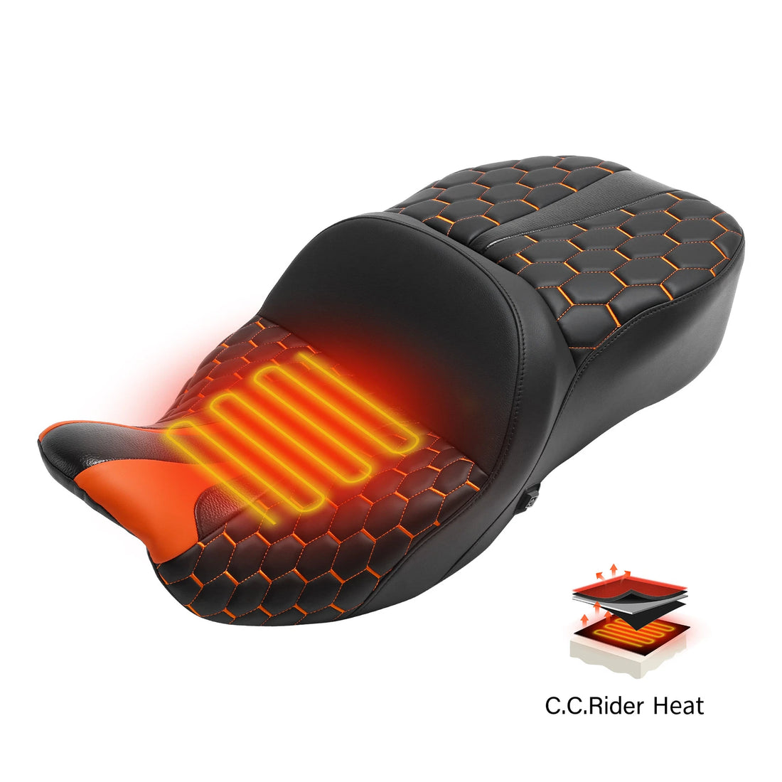 Black Orange Heated Driver & Passenger Seat Fit For Harley Road Glide 2009-2023
