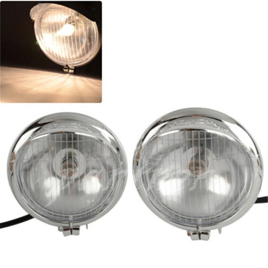 2X Chrome Universal Motorcycle Fog Lamp Headlight For Harley Honda Yamaha Suzuki