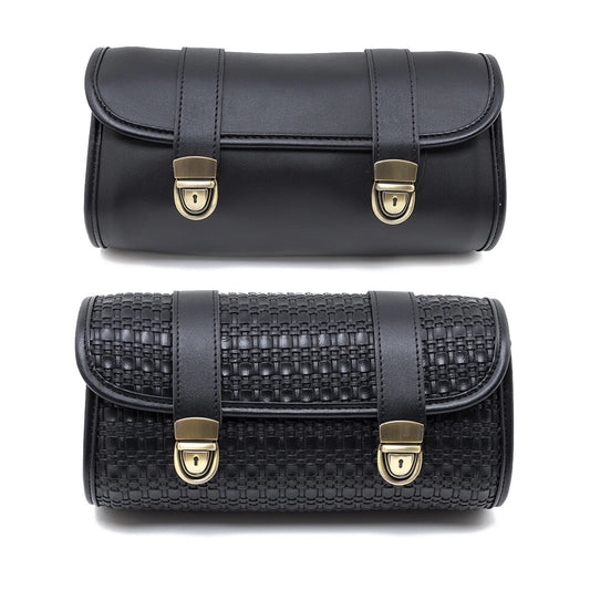PU Leather Vintage Black Weave Tool Bag Storage Pouch Basket For Harley Honda