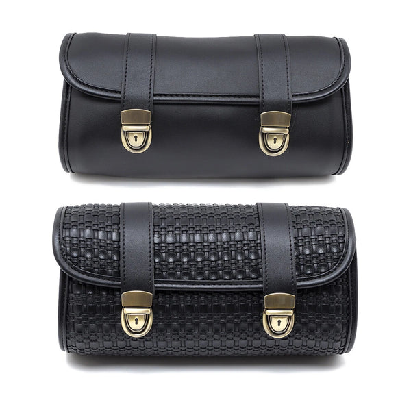 PU Leather Vintage Black Weave Tool Bag Storage Pouch Basket For Harley Honda