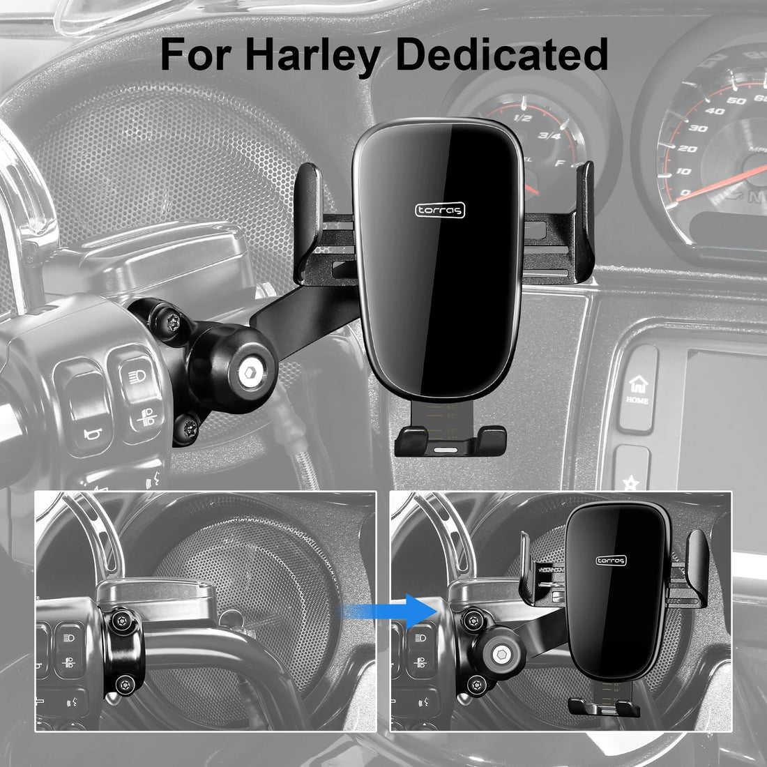 Phone Holder Automatic Clamping Charger Fit For Harley 1'' Handlebar Road Glide
