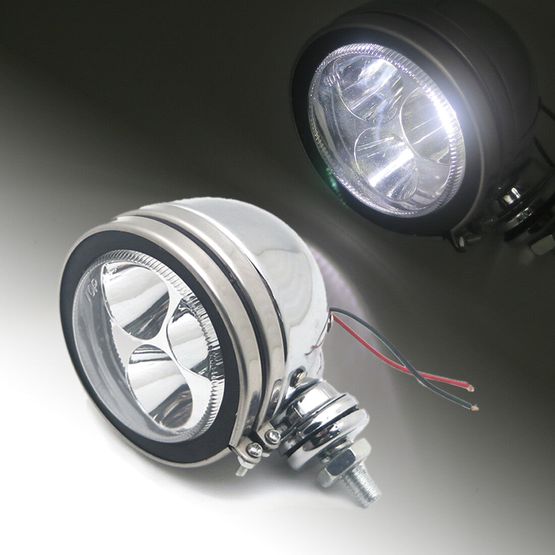 Chrome Metal LED Retro Passing Driving Headlight Fog Light For Cafe Racer Bobber