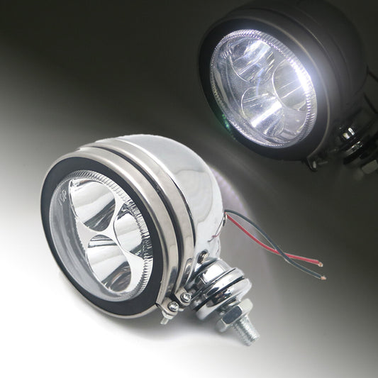 Chrome Metal LED Retro Passing Driving Headlight Fog Light For Cafe Racer Bobber