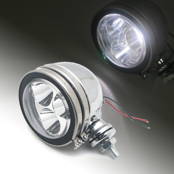 Chrome Metal LED Retro Passing Driving Headlight Fog Light For Cafe Racer Bobber