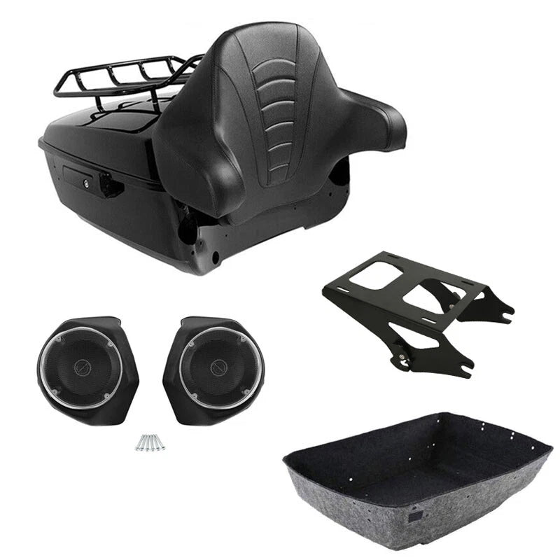 King Trunk Rack Backrest Speakers Mount Fit For Harley Touring Glide 2014-2026