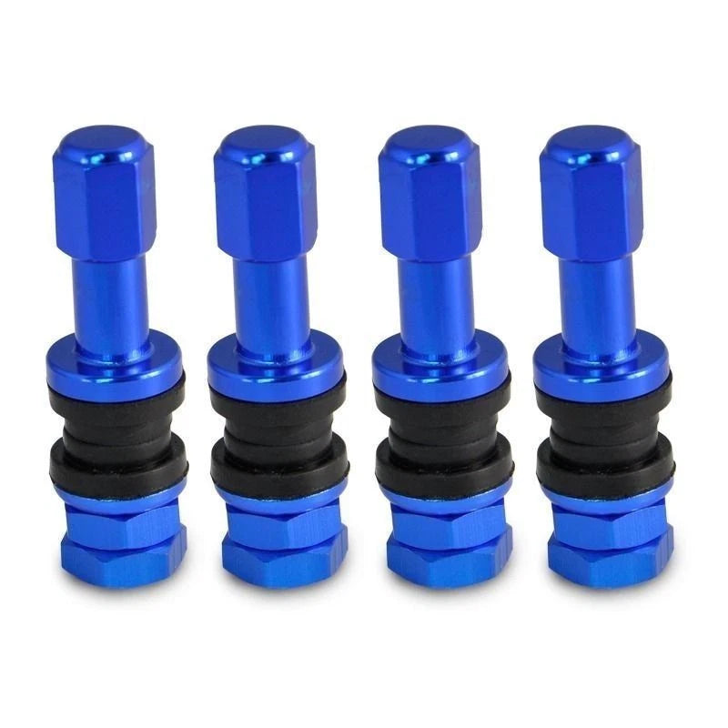 New 4pcs/Set Bolt-in Aluminum Tubeless Wheel Tire Valve Stems with Dust Cap Blue