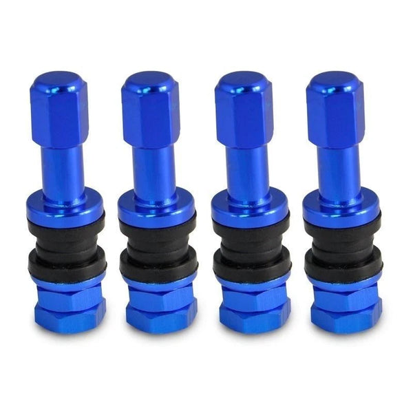 New 4pcs/Set Bolt-in Aluminum Tubeless Wheel Tire Valve Stems with Dust Cap Blue