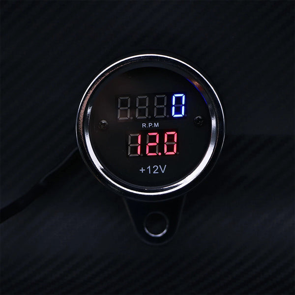 Motorcycle Universal Chrome LED Digital Tachometer Voltmeter Gauge Combo
