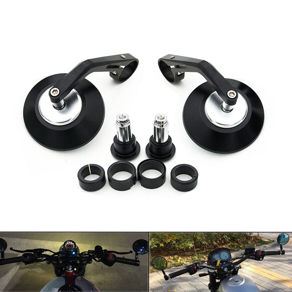 7/8" 22mm CNC Handle Bar End Round Rearview Side Mirror For GN/CG125 Cafe Racer