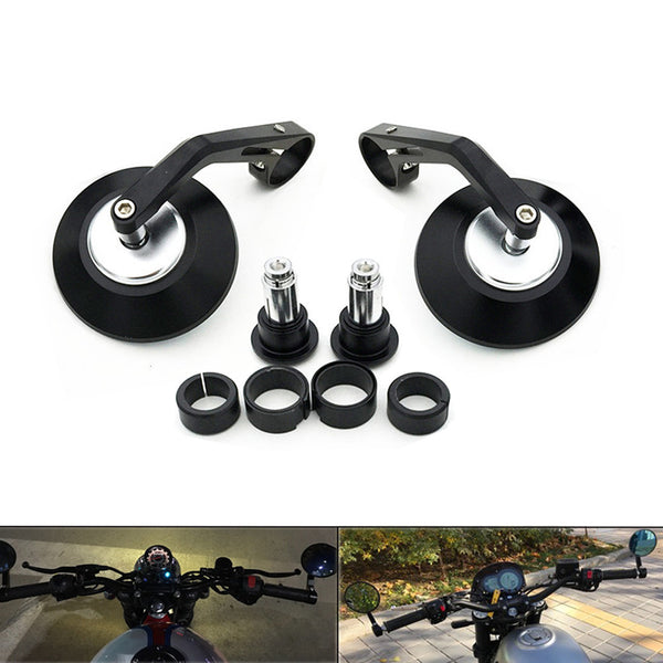 7/8" 22mm CNC Handle Bar End Round Rearview Side Mirror For GN/CG125 Cafe Racer