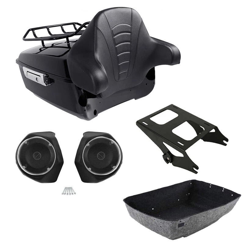 King Trunk Rack Backrest Speakers Mount Fit For Harley Road Street Glide 2014-26