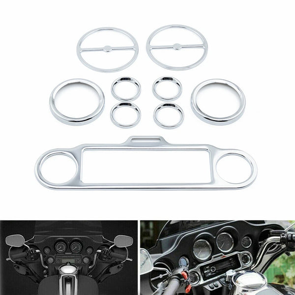 9Pcs Speedometer Speaker Stereo Accent Chrome Trim Ring For Harley Touring 86-13
