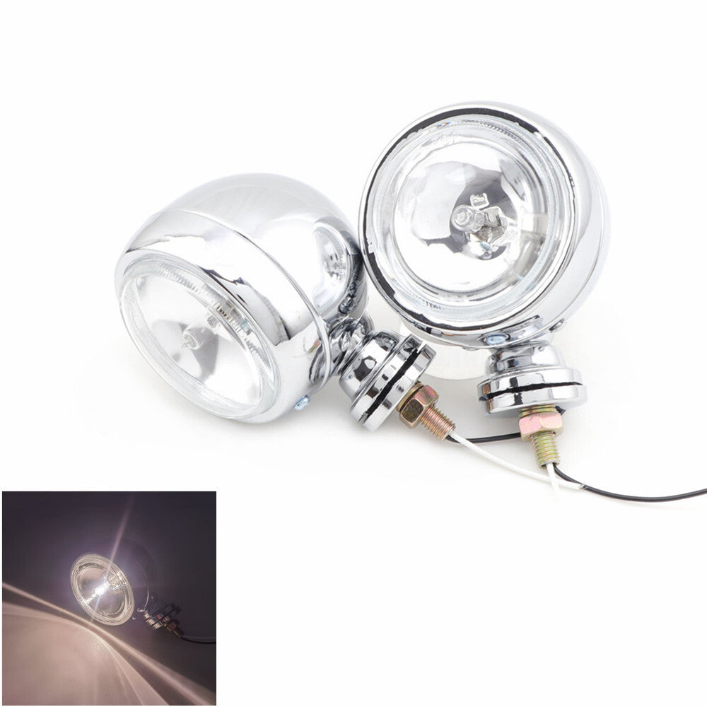 2x Chrome Retro Passing Driving Headlight Spot Fog Light For Harley Honda Yamaha