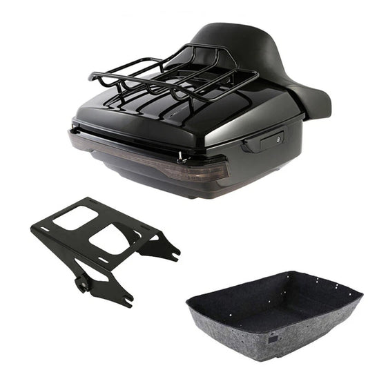 King Trunk Backrest Mount Rack LED Tail Light Fits For Harley Touring 2014-2026