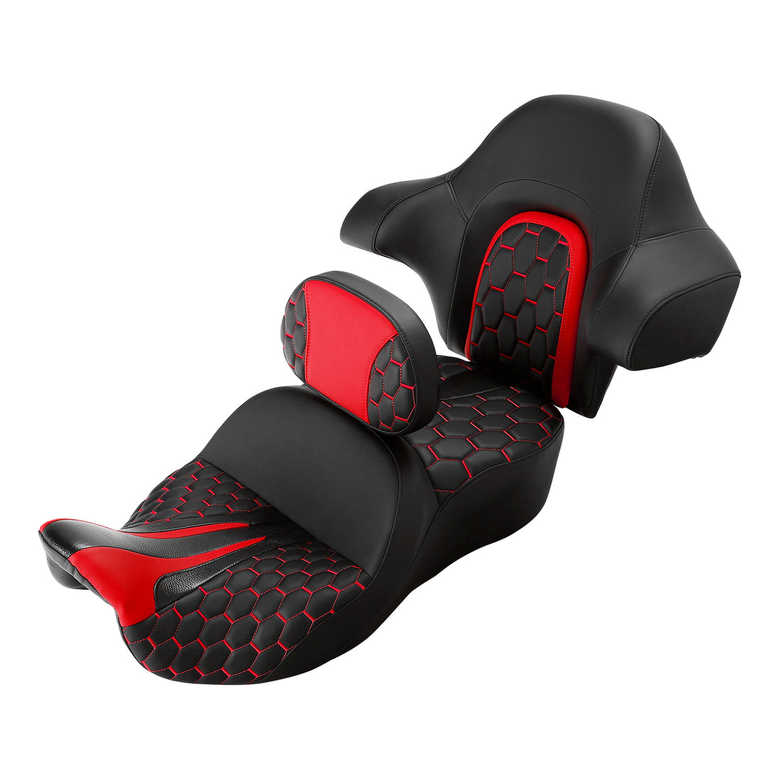 Black Red Driver Passenger Seat w/ Backrest Pad Fit For Harley Road King 2014-23