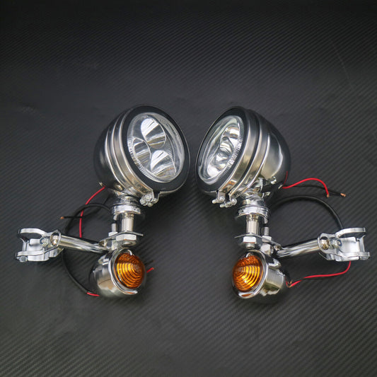 Chrome Metal Turn Signal LED Driving Passing Spot Fog light Bar F Touring Custom