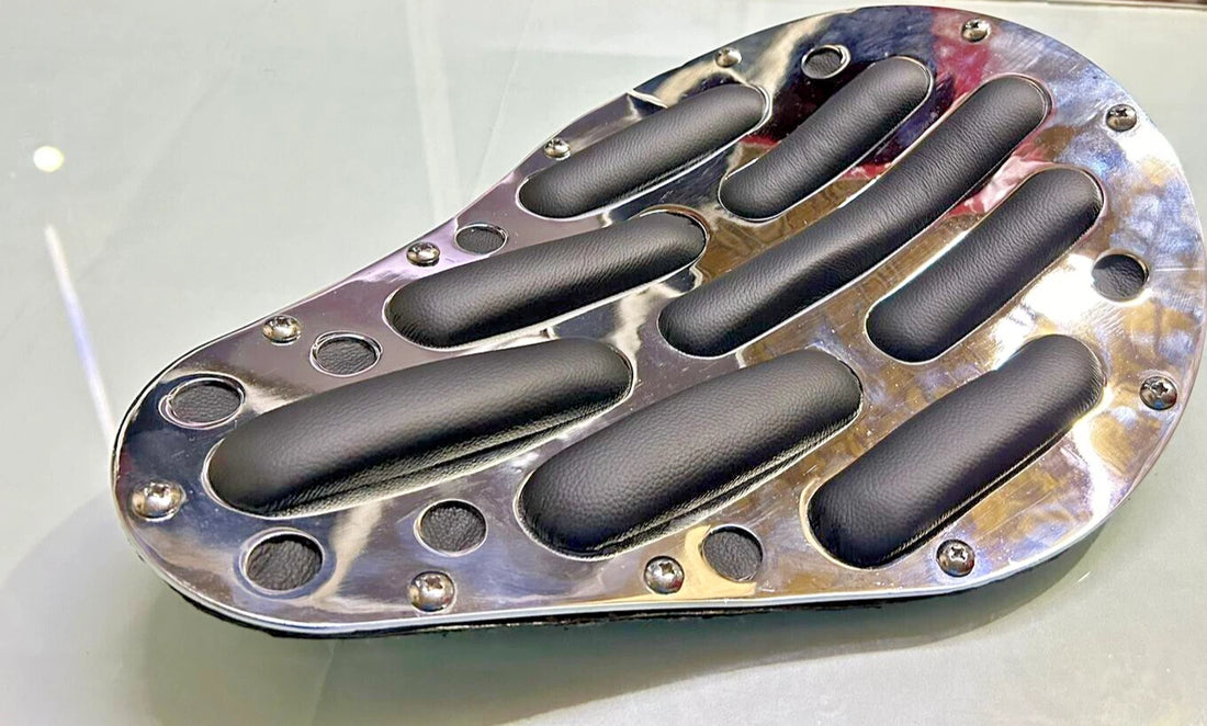 For Rich Phillips Leather Custom Chrome Chopper Bobber custom Motorcycle Seat @V