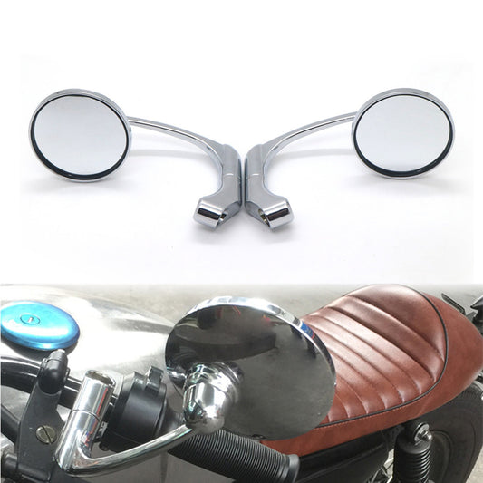 Motorcycle Chrome Retro L-bar Round Rearview Side Mirror GN125 Cafe Racer Custom